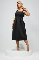 YOURS LONDON Plus Size Black Square Neck Midi Skater Dress | Yours Clothing 1