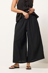 PixieGirl Petite Women's Black Cotton Cheesecloth Cropped Wide Leg Trousers | PixieGirl 1