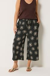 YOURS Plus Size Black Sun Print Cropped Wide Leg Trousers | Yours Clothing 3