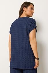 YOURS Plus Size Navy Blue Bubble Textured T-Shirt | Yours Clothing 2