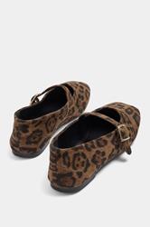 Brown Leopard Buckle Detail Mary Jane Flats In Wide E Fit | Yours Clothing 4