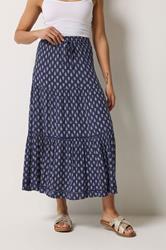 M&Co Navy Blue Aztec Print Tiered Maxi Skirt | M&Co 3