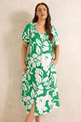 EVANS Plus Size Green Floral Swing Dress | Evans 3