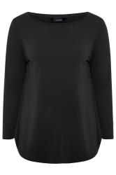 plusS Plus Size Black Full Sleeve Longline Cotton T-shirt –
