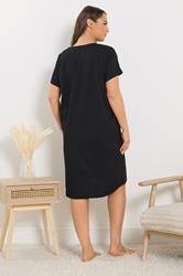 YOURS Plus Size Black 'You Are One Cool Kitten' Dipped Back Nightdress | Yours Clothing 2