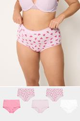 YOURSET 5 PACK Plus Size Pink Watermelon Print Full Briefs | Yours Clothing 1