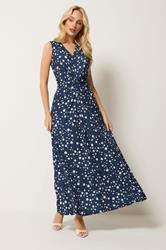 M&Co Navy Blue Polka Dot Twist Front Maxi Dress | M&Co 3