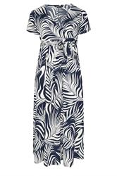 YOURS Plus Size Blue Leaf Print Wrap Front Dress | Yours Clothing 5
