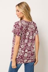 M&Co Berry Red Floral Cotton Scoop Neck Top | M&Co 2
