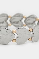 Silver Tone Textured Heart Stretch Bracelet | Yours Clothing 2