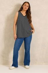 EVANS Plus Size 2 Pack Blue & Black Cotton Vest Tops 2