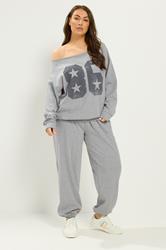 YOURS Plus Size Grey '86' Off-Shoulder Sweatshirt & Jogger Set | Yours Clothing 1