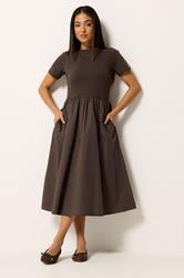 M&Co Petite Chocolate Brown Short Sleeve Cotton Midi Dress | M&Co 3