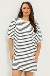 YOURS Plus Size White Striped Balloon Sleeve Mini Dress | Yours Clothing 3
