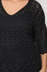YOURS Plus Size Black Crochet Crew Neck Top | Yours Clothing 4