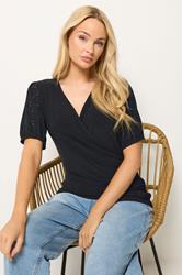 M&Co Black Broderie Sleeve Wrap Top | M&Co 3