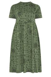 YOURS Curve Khaki Green Mixed Floral Throw on Smock Dress