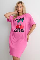 YOURS Plus Size Pink 'Mon Cheri' Sleep Tee Nightdress | Yours Clothing 3