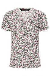 M&Co Petite White & Pink Floral Short Sleeve Cotton Henley Top | M&Co 5