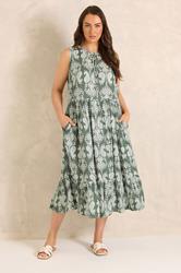 EVANS Plus Size Green Abstract Print Tie Neck Maxi Dress | Evans 1