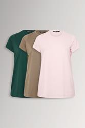 YOURSET 3 PACK Plus Size Mocha Brown & Pink Core T-Shirts | Yours Clothing 3