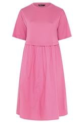 YOURS Curve Pink Poplin T-Shirt Midi Dress