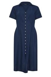 EVANS Midikleid in Marineblau aus Leinen mit gesmokter Taille