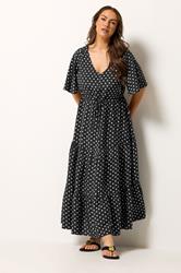 YOURS Plus Size Black Polka Dot Tiered Dress | Yours Clothing 1