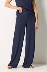 LTS Tall Women's Navy Blue Textured Elasticated Wide Leg Trousers | Long Tall Sally 1