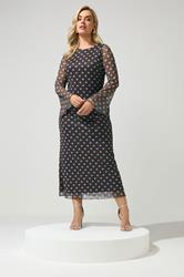 YOURS LONDON Plus Size Chocolate Brown & Blue Polka Dot Mesh Dress | Yours Clothing 3