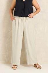 EVANS Plus Size Cream Linen Wide Leg Trouser | Evans 1