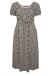 LIMITED COLLECTION Plus Size Black Strawberry Gingham Bardot Dress | Yours Clothing 5