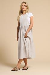 PixieGirl Petite Women's Natural Brown Gingham Tie Side Pinafore Dress | PixieGirl 3