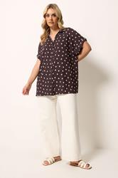 YOURS Plus Size Chocolate Brown Polka Dot Shirt | Yours Clothing 1