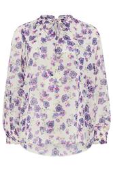 M&Co blusa con lazo en el cuello y estampado floral púrpura y blanco