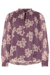 M&Co Purple Floral Tie Neck Blouse
