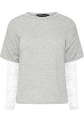 PixieGirl Petite Grey & White Long Sleeve Lace T-Shirt