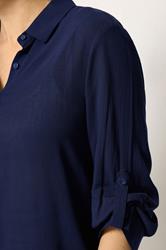 M&Co Navy Blue Crinkle Tab Sleeve Shirt | M&Co 4