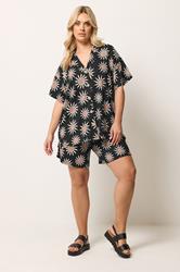 YOURS Plus Size Black Sun Print Crinkle Shirt | Yours Clothing 1