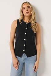 LTS Tall Women's Black Button Vest Top | Long Tall Sally 1