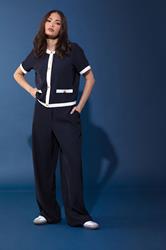 PixieGirl Petite Blue Button Detail Wide Leg Trousers | PixieGirl  3
