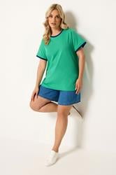 YOURS Plus Size Green Contrast Trim T-Shirt | Yours Clothing 1