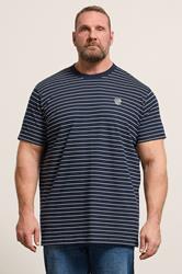 BadRhino Big & Tall Navy Blue Extra Long Stripe Pique T-Shirt | BadRhino 3
