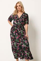 YOURS Plus Size Black Tropical Shirred Neck Maxi Dress | Yours Clothing 3