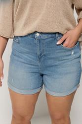 YOURS Plus Size Blue Denim Boyfriend Shorts | Yours Clothing 4