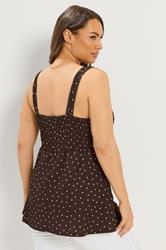 YOURS Plus Size Brown Polka Dot Crinkle Knot Front Vest Top | Yours Clothing 2