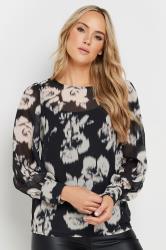 LTS Tall Black Blurred Rose Woven Blouse | Long Tall Sally 1