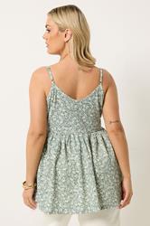 YOURS Plus Size Sage Green Floral Peplum Vest Top | Yours Clothing 2