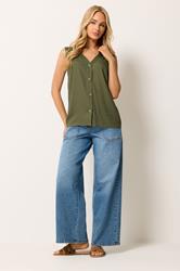 M&Co Khaki Green Sleeveless Button Through Top | M&Co 1
