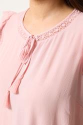 YOURS Plus Size Dusky Pink Tie Neck Blouse | Yours Clothing 2